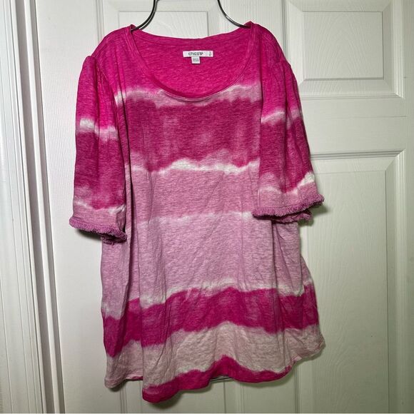 Chico's Women’s Pink and White Linen Tie-Dye Tee - Picture 2 of 8